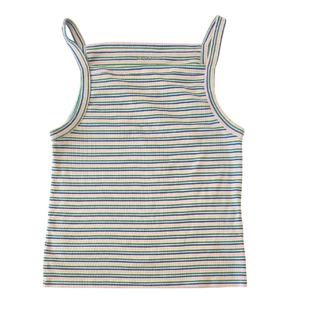Old Navy Women's Tank Top Rib Knit Striped Multicolor Kidcore Cotton Large 90s